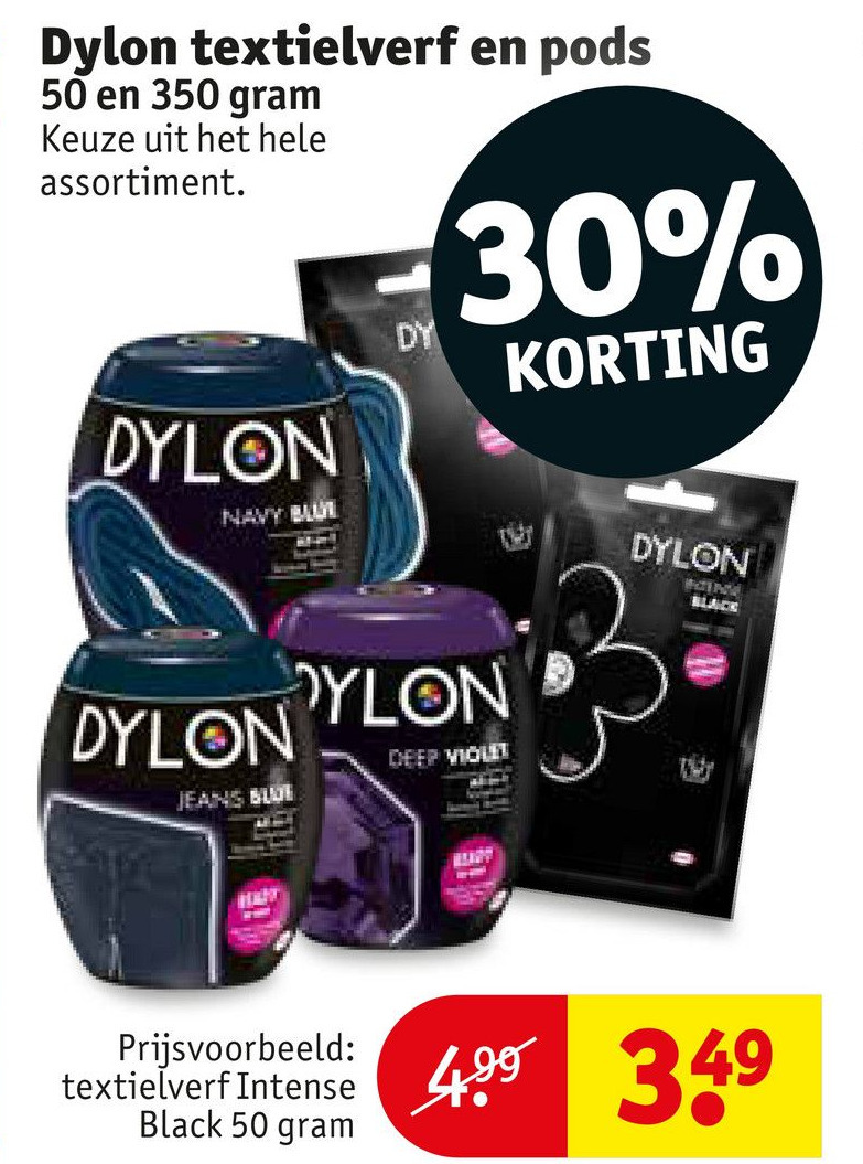 Dylon textielverf en pods 50 en 350 gram aanbieding bij Kruidvat