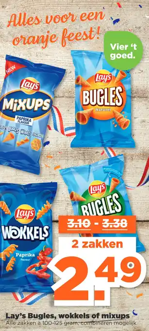 PLUS Lay's Bugles, wokkels of mixups aanbieding