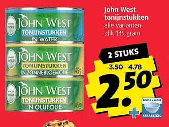 Boni John West tonijnstukken 145g aanbieding