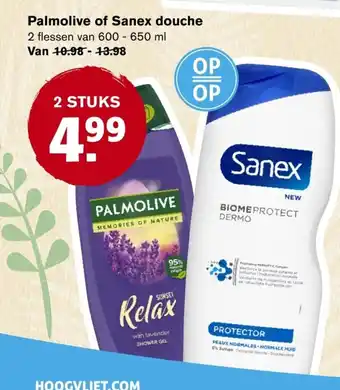 Hoogvliet Palmolive of Sanex douche 600 - 650 ml aanbieding