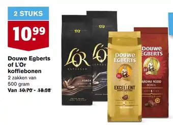 Hoogvliet Douwe Egberts of L'Or koffiebonen 500g aanbieding