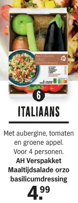 Albert Heijn AH Verspakket Maaltijdsalade orzo basilicumdressing aanbieding
