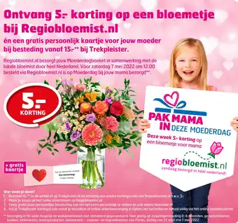 Trekpleister Ontvang 5: korting op een bloemetje bij Regiobloemist.nl aanbieding