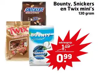 Trekpleister Bounty, Snickers en Twix mini's aanbieding