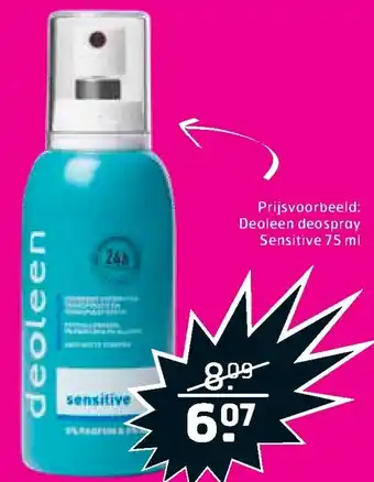 Trekpleister Deoleen deospray Sensitive 75ml aanbieding