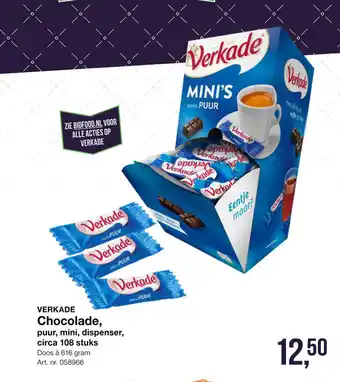 Bidfood Verkade Chocolade, puur, mini, dispenser, circa 108 stuks 616 gram aanbieding