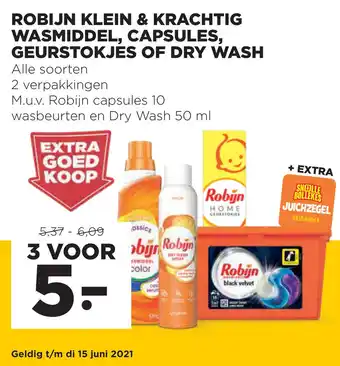 Jumbo Robijn Klein & krachtig wasmiddel, capsules, geurstokjes of dry wash 50ml aanbieding