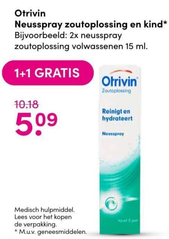 Otrivin Neusspray Zoutoplossing En Kind 15ml Aanbieding Bij Da