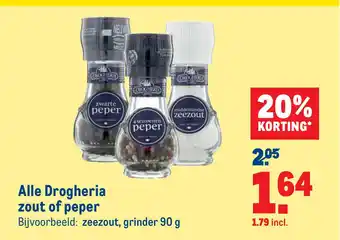 Makro Alle Drogheria zout of peper 90 g aanbieding