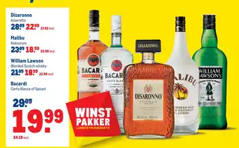 Makro Disaronno, malibu, william lawson, bacardi aanbieding