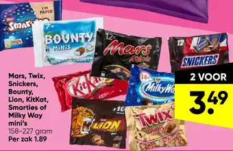 Big Bazar Mars, Twix, Snickers, Bounty, Lion, KitKat, Smarties of Milky Way mini's aanbieding