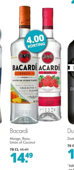 Mitra Bacardi Mango, Razz, Limon of Coconut 70 cl aanbieding