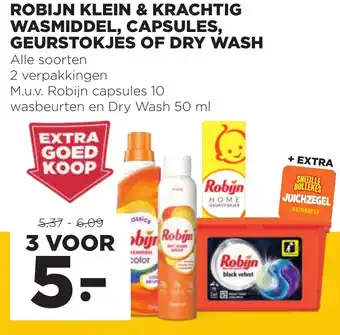 Jumbo Robijn Klein & Krachtig wasmiddel, capsules, geurstokjes of dry wash 3st aanbieding