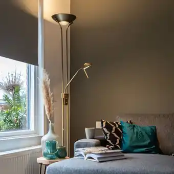 Lampenlicht.nl Vloerlamp brons met leeslamp incl. LED en dimmer - Diva 2 aanbieding