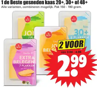 Dirk 1 de Beste gesneden kaas 20+, 30+, of 48+ 2*150-190g aanbieding