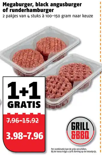 Poiesz Megaburger, black angusburger of runderhamburger 2*100-150g aanbieding