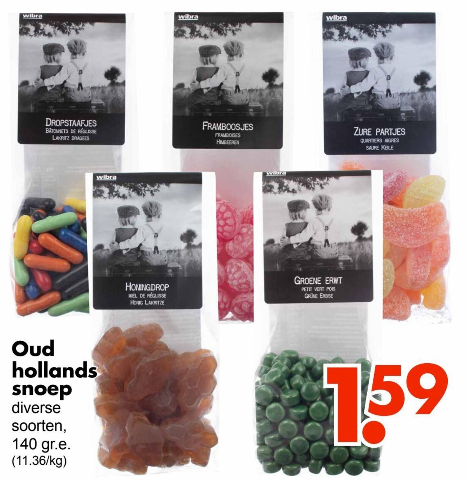 Oud hollands snoep 140g aanbieding bij Wibra