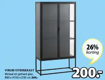 Jysk Virum vitrinekast 80x150x35cm aanbieding