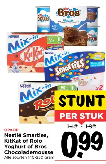 Vomar Voordeelmarkt Nestlé Smarties, KitKat of Rolo Yoghurt of Bros Chocolademousse aanbieding