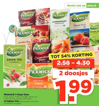 PLUS Pickwick 1-Kops thee Fruit of lekker fris aanbieding