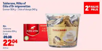 Makro Toblerone, Milka of Côte d'Or mignonettes aanbieding