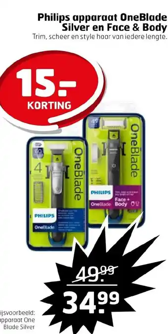 Trekpleister Philips apparaat oneblade silver en face & body aanbieding