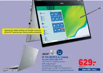 Makro acer 14" full-HD IPS 2-in-1 laptop aanbieding