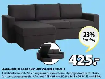 Jysk Mariager slaapbank met chaise longue aanbieding