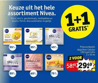 Kruidvat Nivea Dagcrème Cellular Lift Expert 65+ 1+1 Gratis aanbieding