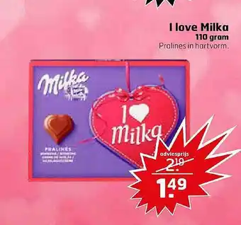 Trekpleister I Love Milka Pralines In Hartvorm aanbieding