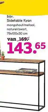 Leen Bakker Sidetable Kyan Mangohout-metaal, Naturel-zwart aanbieding