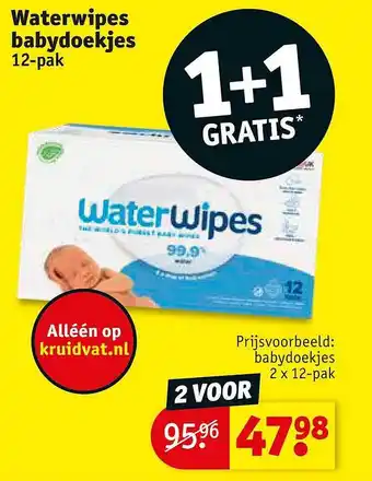 Kruidvat Waterwipes Babydoekjes 1+1 Gratis aanbieding