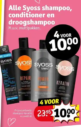 Kruidvat Alle Syoss shampoo, conditioner en droogshampoo aanbieding