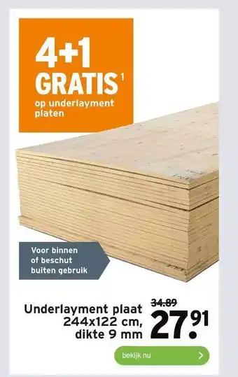 GAMMA Underlayment Plaat 244x122 Cm, Dikte 9 Mm 4+1 Gratis aanbieding