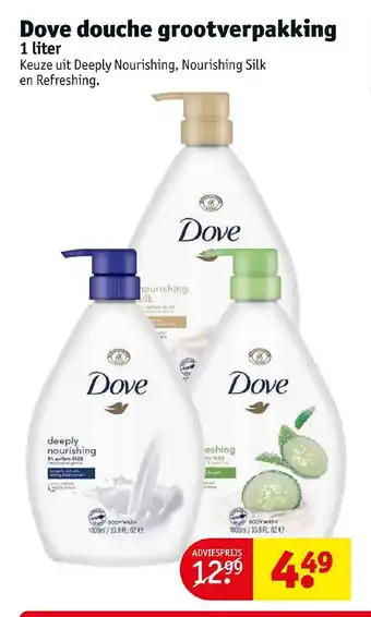 Kruidvat Dove douche grootverpakking 1 liter aanbieding