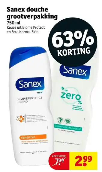 Kruidvat Sanex douche grootverpakking 750ml aanbieding