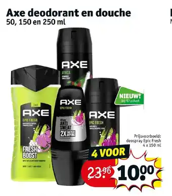 Kruidvat Axe deodorant en douche 50, 150 en 250 ml aanbieding