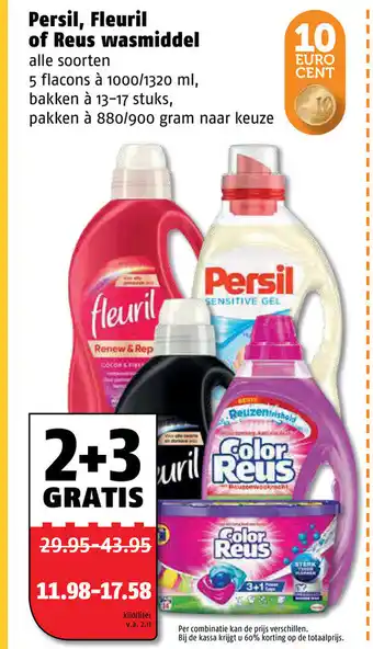 Poiesz Persil, Reus of Fleuril wasmiddel 2+3 aanbieding