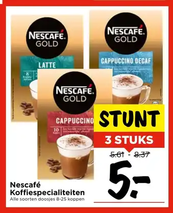 Vomar Voordeelmarkt Nescafe Koffiespecialiteiten alle soorten doosjes 8-25 koppen 3 stuks aanbieding