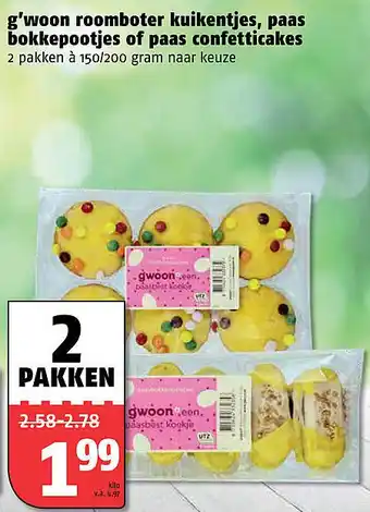 Poiesz G'woon roomboter kuikentjes, paas bokkepootjes of paas confetticakes aanbieding