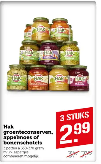 Coop Hak groenteconserven, appelmoes of bonenschotels 3 stuks 330-370 gram aanbieding