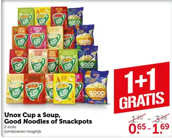 Coop Unox cup a soup, good noodles of snackpots 2 stuks aanbieding