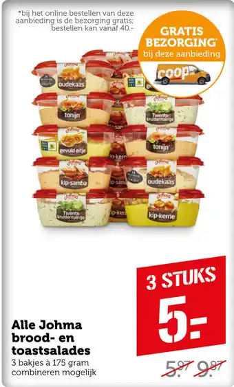 Coop Alle Johma brood- en toastsalades 3 stuks 175 gram aanbieding