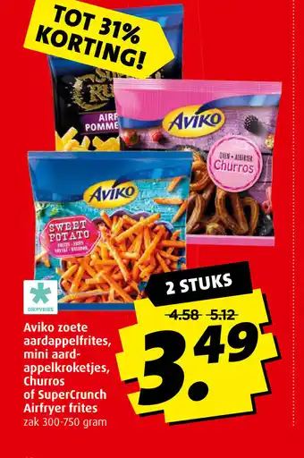 Boni Aviko zoete aardappelfritjes, mini aardappelkroketjes, Churros of Super Crunch Airfryer frites aanbieding