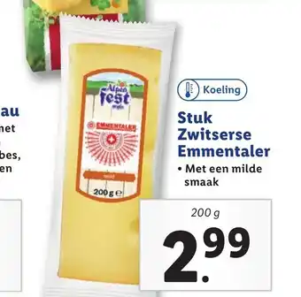 Lidl Stuk Zwitserse Emmentaler 200g aanbieding