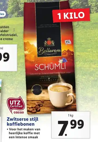 Lidl Zwitserse stijl koffiebonen 1kg aanbieding