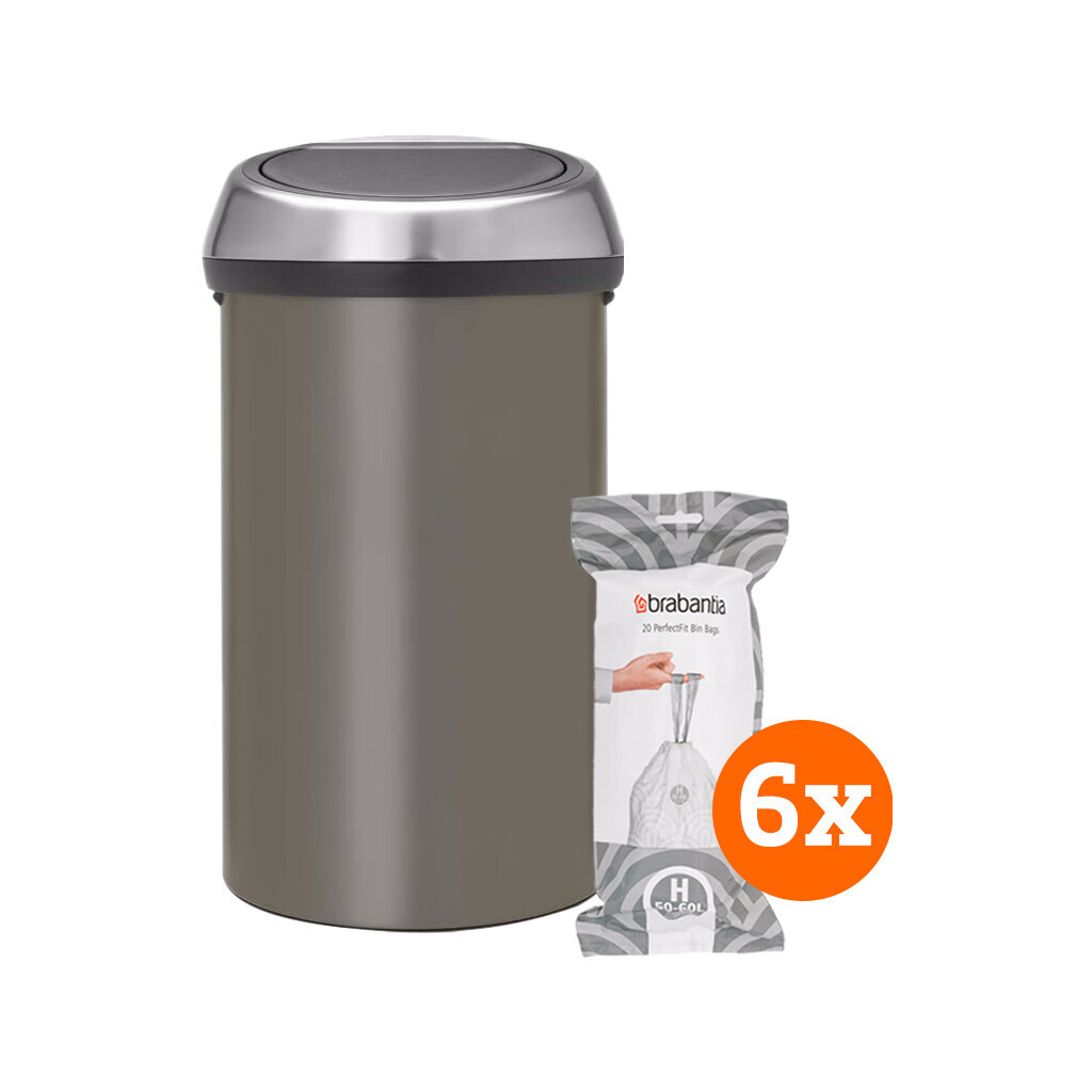Brabantia Touch Bin 60 Liter Platinum + Vuilniszakken (120 stuks) aanbieding bij Coolblue