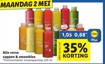 Lidl Alle verse sappen & smoothies 250 ml aanbieding