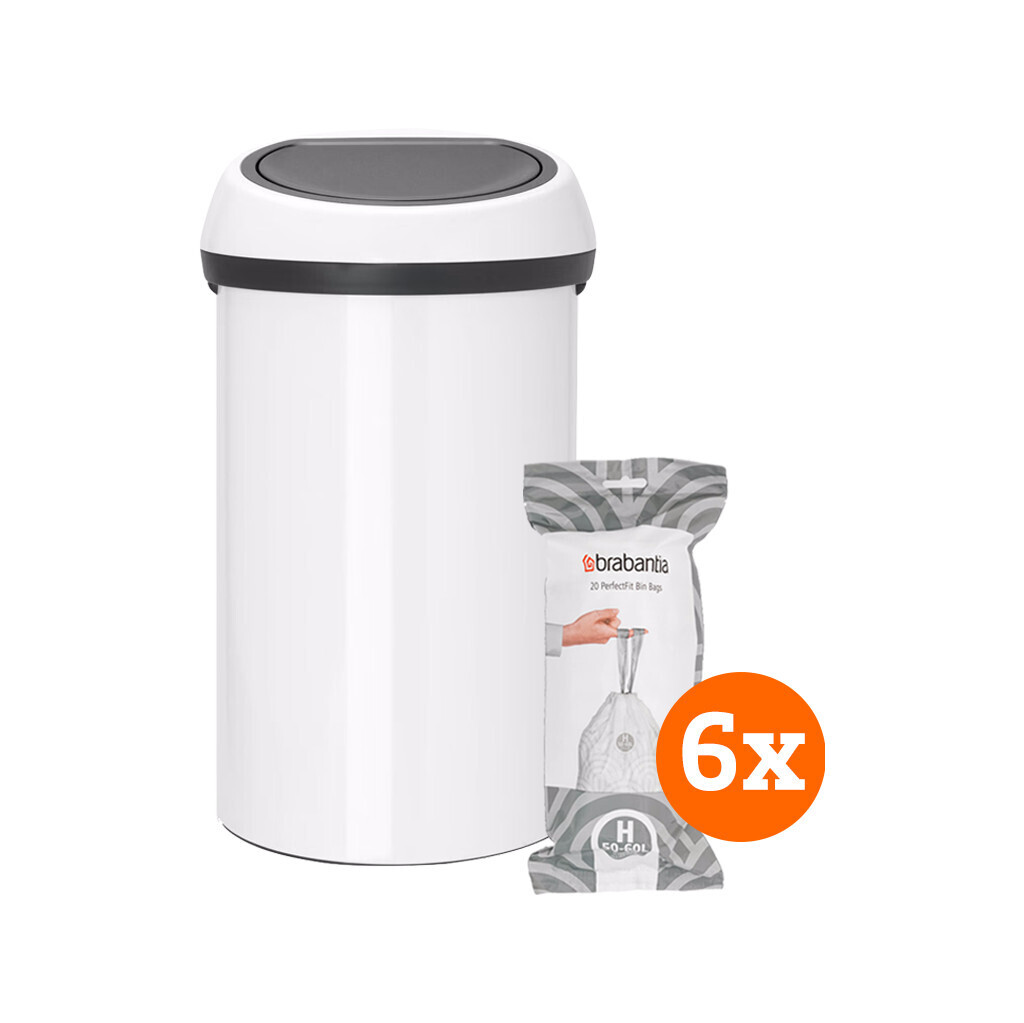 Brabantia Touch Bin 60 Liter White + Vuilniszakken (120 stuks