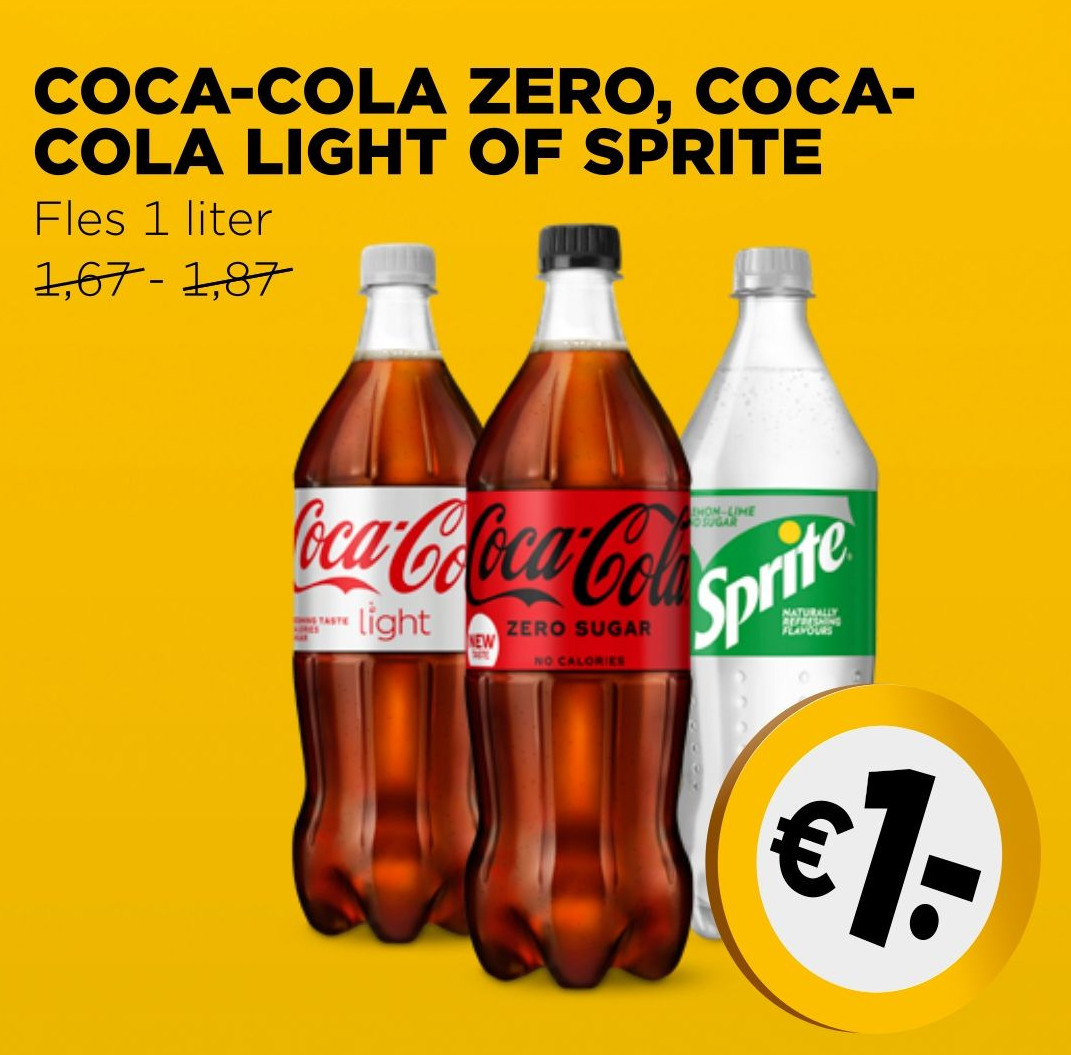 COCACOLA ZERO, COCA COLA LIGHT OF SPRITE aanbieding bij Jumbo